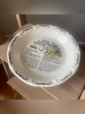Vintage 1983 Watkins French Country Cheese Pie Dish 11” Ceramic Recipe Farmhouse